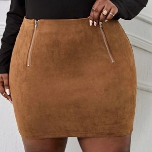 Knit Black & Suede Brown Skirt